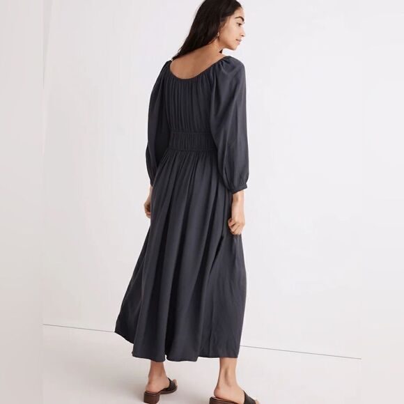 Madewell Petite Twill Sophia Midi Blue Dress Blouse Long Sleeve Size L - Picture 5 of 12